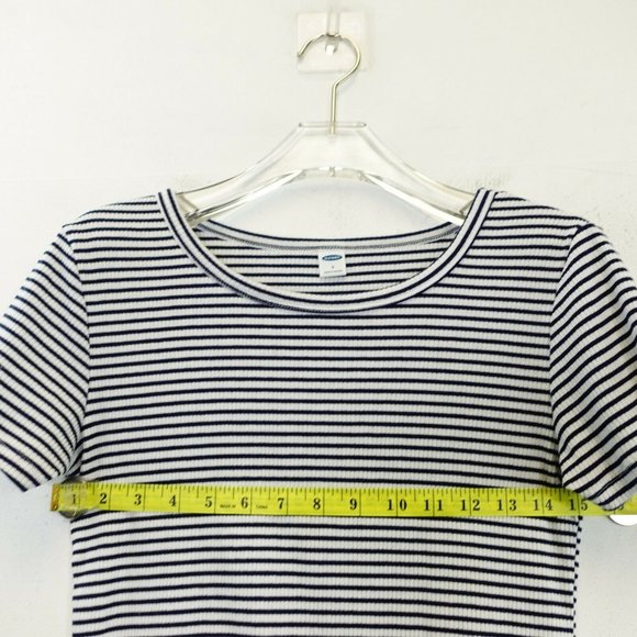 OLD NAVY Women's Navy Blue White Top Blouse SMALL Stretch Striped Short Sleeve - Picture 6 of 8